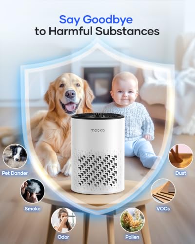 MOOKA White HEPA Air Purifier for Bedroom Home Pets Odor Smoke Pollen
