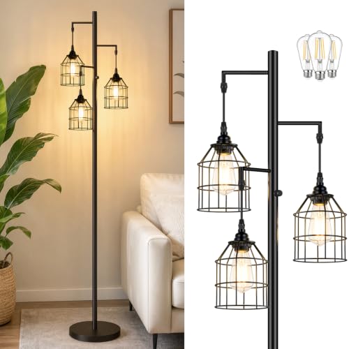 Sucolite 70-Inch Matte Black Floor Lamp with 3 Dimmable LED Bulbs for Living Room
