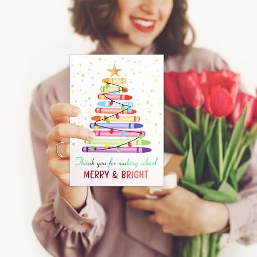 Foil Christmas Thank You Cards for Teachers 12Pcs with Envelopes – Fancy Land