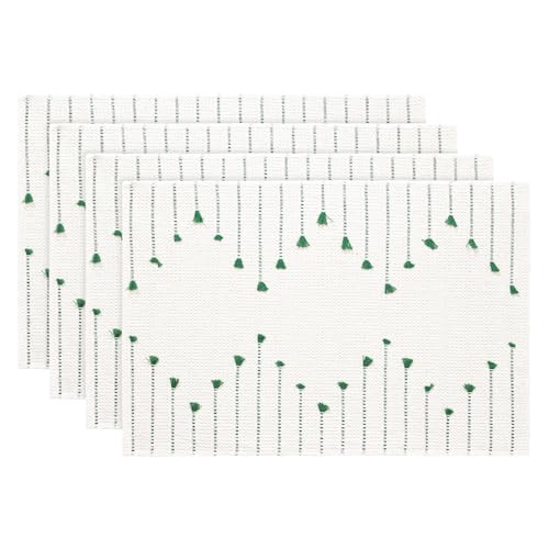 Artoid Mode Dark Green Christmas Woven Rustic Placemats Set of 4 12x18 Inch