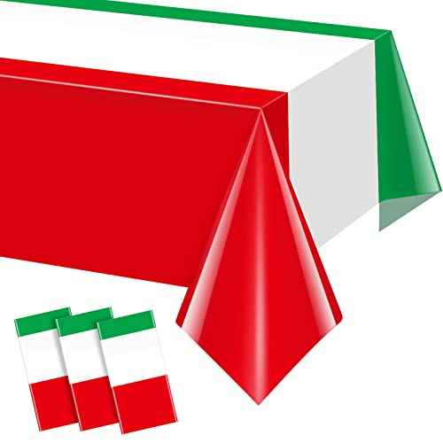 3 Pack Italian Flag Tablecloth, Italian Themed Disposable Plastic Tablecloth, Rectangle Italian Table Cover for Italy Family Gathering Christmas Party Decorations and Party Supplies 54 x 108 Inch