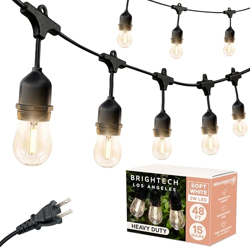 Brightech Ambience Pro LED Outdoor String Lights 48ft Soft White Dimmable Bulbs