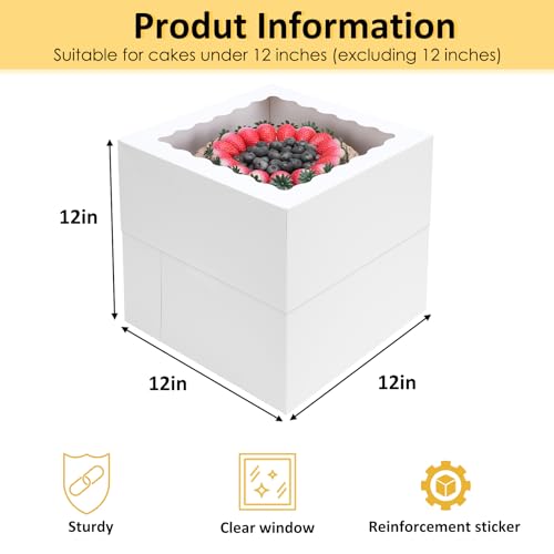 12x12x12 Inch Cake Boxes Set - 16 Sturdy Bakery Carrier for Tier Cakes - Variation of THIS listing
