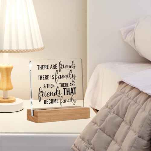Friendship Gift Best Friends Gifts for Women Men There Are Friends There is Family Clear Desk Decorative Sign Acrylic Sign With Wooden Stand for Desk Table Shelf