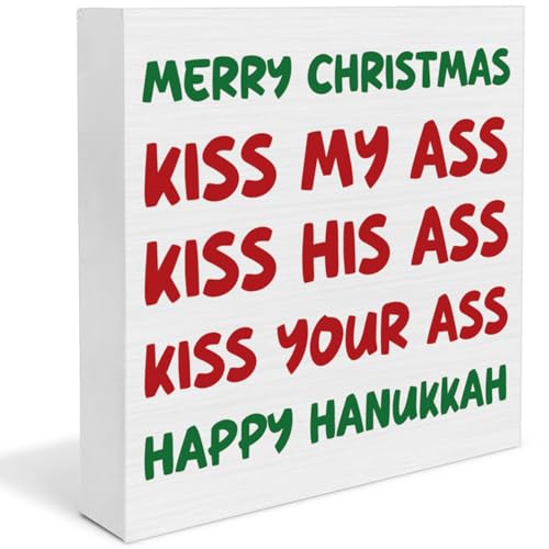 KISS Funny Christmas Decor 5x5 Wooden Sign - Rustic Desk Plaque by Wrpdrim