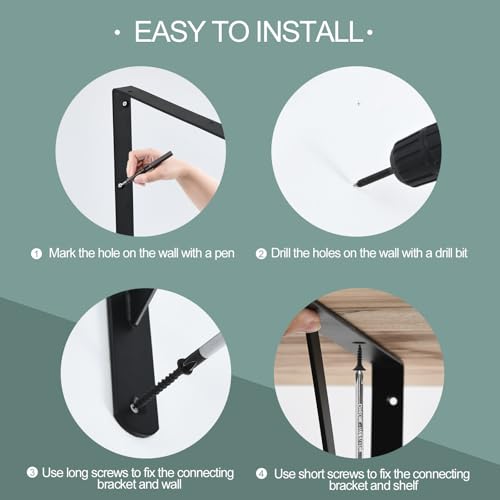 12 Pack Heavy Duty Black Shelf Brackets 20"x12" with Screws - Support Up to 180lb