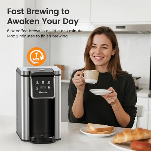 Black 11.2 Inch Single Serve Coffee Maker for K-Cup & Grounds - Strong, Hot & Iced Brew, 6-14oz, 50oz Removable Tank