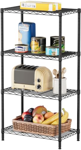 Adjustable Metal Shelving Unit - 4 Tiers Black Wire Storage Rack 14"D x 24"W x 48"H