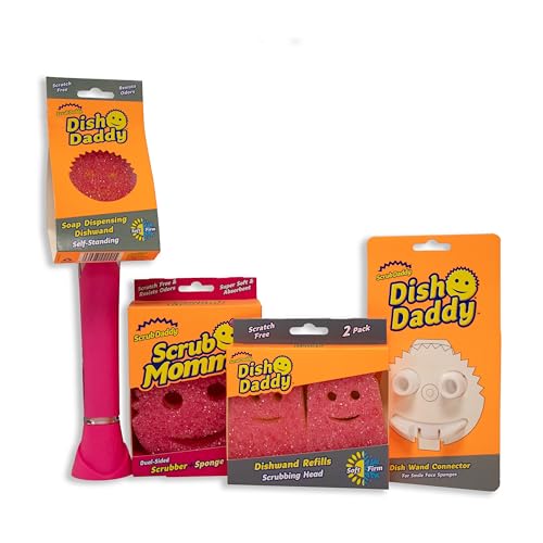 Scrub Daddy & Scrub Mommy Dish Wand Bundle Pink - Soap Dispensing & Dual-Sided Sponges