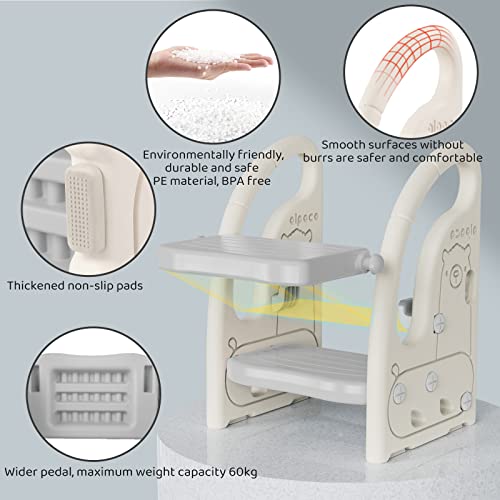 Adjustable 2-Step Toddler Step Stool with Handles - Grey White Variation of THIS Listing
