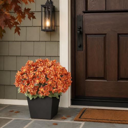 Artificial Fall Camellia Topiary Ball Trees - 2 Pack Orange Potted Plants