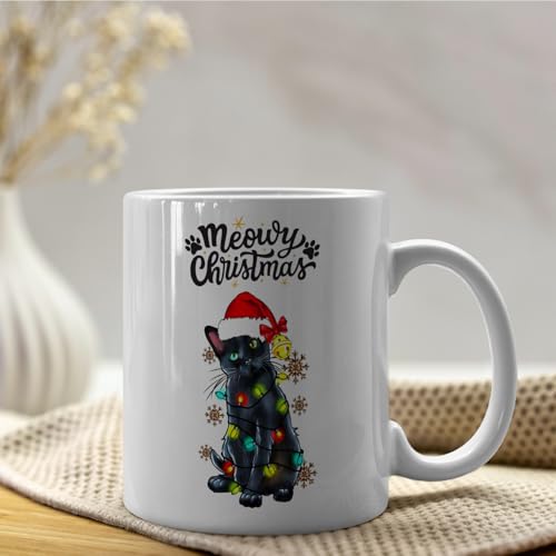 NATSUNO Black Cat Coffee Mug - Funny Christmas Cat Gift, 11oz