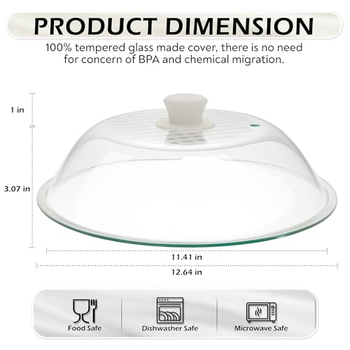OEC 12.5 Inch Tempered Glass Microwave Splatter Cover - Lightweight & Durable