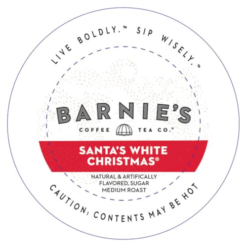 Barnie's Coffee Santa's White Christmas Coffee Pods 48 Count with Coconut, Vanilla & Caramel Flavors - Compatible with Keurig, Medium Roast Arabica