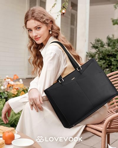 LOVEVOOK 15.6-Inch Black 3-in-1 Lunch Tote & Laptop Bag with Insulated Compartment
