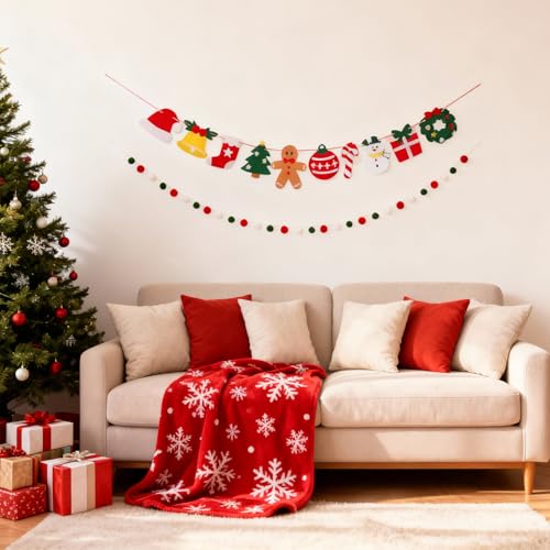 Dllesifvn Christmas Banner Set - 2 Felt Holiday Garlands with Ginger & Jingle Elements, Indoor Festive Decor, Variation A