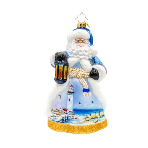 Coastal Claus Hand-Crafted European Glass Christmas Ornament by Christopher Radko (Poland)
