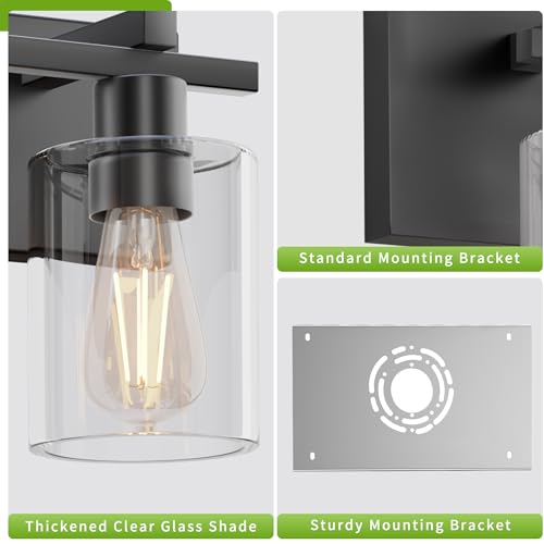 Black & Clear 4-Light Matte Black Bathroom Vanity Light with Thick Glass Shades - 30 Inch Modern Wall Sconce, Over Mirror Lighting