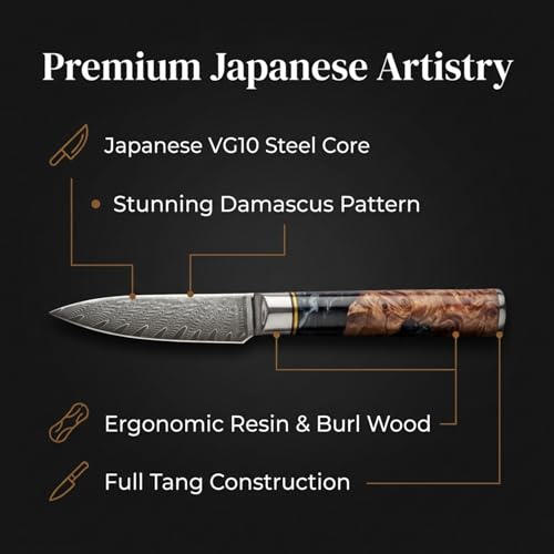 The Epicurean Cook Tidal Black 4-Inch Damascus Paring Knife