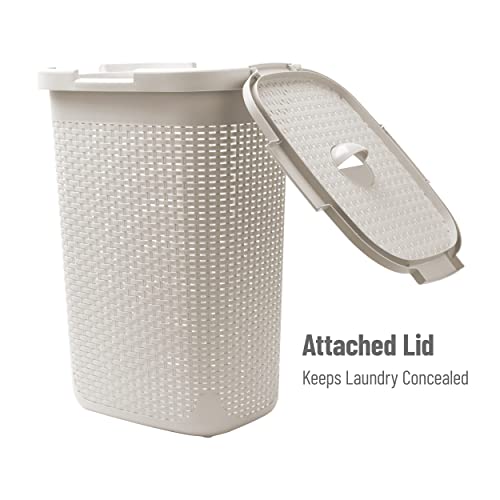 Mind Reader Ivory Slim Laundry Hamper with Lid - 60L Tapered Clothes Basket for Narrow Spaces
