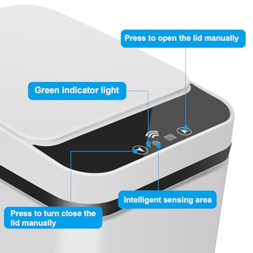 QSFWCSM 2 Pack Touchless Bathroom Trash Cans White - Smart Sensor Lid