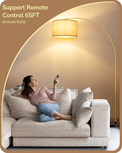 Modern Gold Arched Floor Lamp with Remote Control - 78.3 Inches