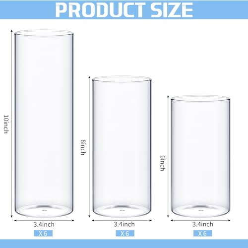 18-Piece Glass Cylinder Vases Set - 6, 8, 10 Inch Tall, 3.4 Inch Diameter Bulk Wedding Decor