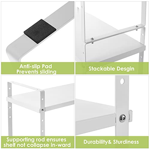Across-Star Expandable White Kitchen Counter Organizer Rack 2 Pack, Adjustable & Stackable Spice & Pantry Shelves