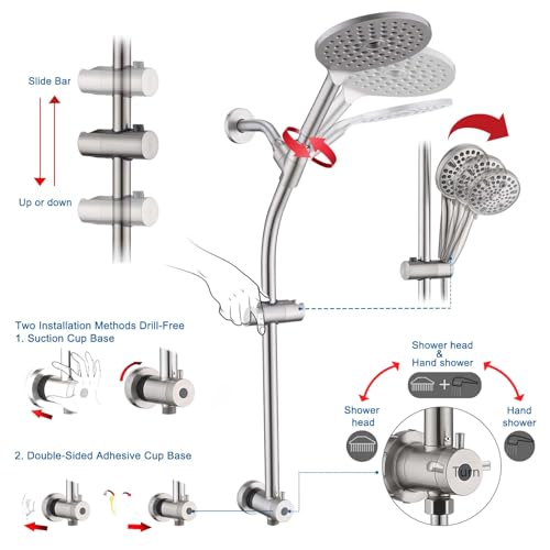 Brushed Nickel High Pressure Shower Head with Handheld & 26" Adjustable Slide Bar