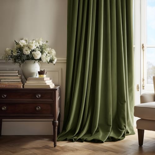 Drapenova Olive Green Velvet Blackout Curtains 2 Panels 40x84 Inches for Living Room & Bedroom