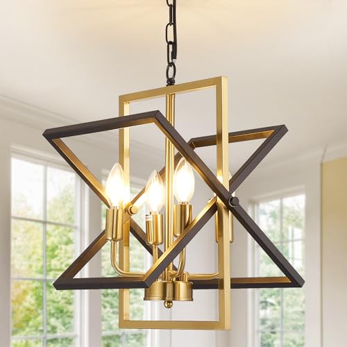 Farmhouse 4-Light Black and Gold Chandelier - Rustic Pendant Lights for Dining & Kitchen Island - Variation of Black and Gold / 4-Light