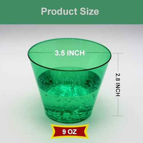 24 PCS Christmas Clear Plastic Cups 9 Oz, Red and Green Disposable Cups, Ice Cream Cups,Drinking Tumblers, Disposable Wine Glasses for Holiday Parties, Xmas, New Year, Wedding