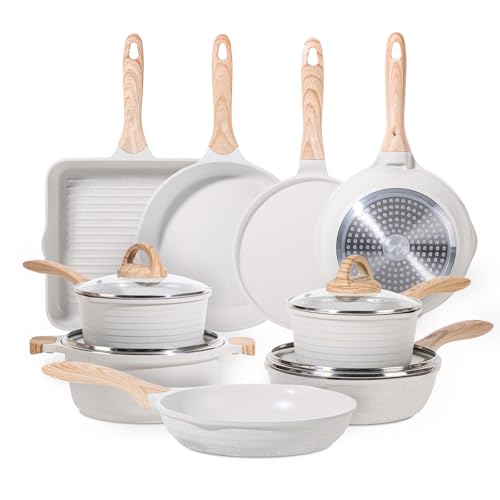 JEETEE 23-Piece White Non-Stick Aluminum Cookware Set for Kitchen, PFOA-Free