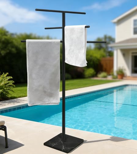 Eadot Marble Base Pool Towel Rack - Outdoor Hot Tub Spa Towel Stand - Matte Black Variation