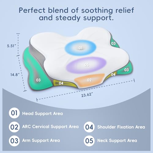 Cervical Neck Pillow with Dual Height Memory Foam - White, Ergonomic Support