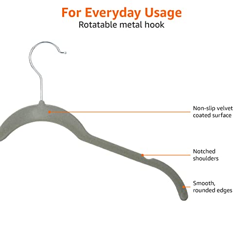 Slim Velvet Clothes Hangers Pack of 100 - Non-Slip, Space Saving, Gray/Silver