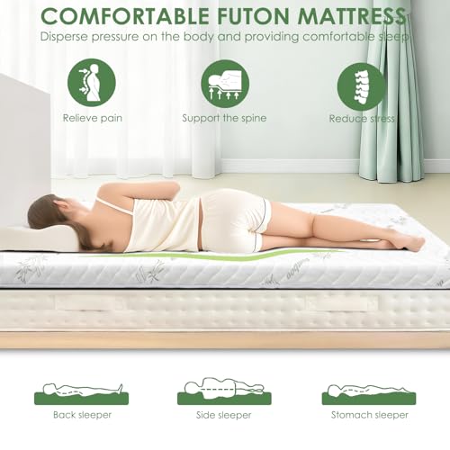 SCHNAUZER HOME Green Queen Japanese Floor Futon Mattress 3.5" Thick Bamboo Visco