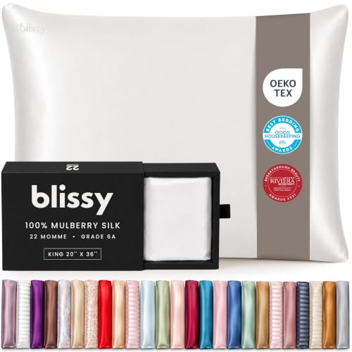 Blissy White King Silk Pillowcase - 100% Mulberry Silk 22 Momme High-Grade Bedding