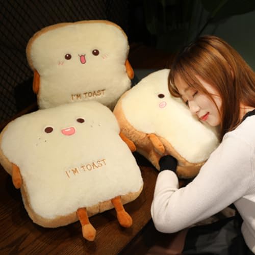 Sliced Bread Plush Pillow,Funny Toast Bread Stuffed Pillow,Adorable Expression Food Plush Nap Pillow with Hand Pocket Seat Cushion Great Gift Choice for Kids Adults (13.7 * 15.7)