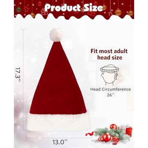 Santa Hat, Wine Red Christmas Hat for Adults Unisex Velvet Comfort Xmas Hat for New Year Festive Holiday Party Supplies