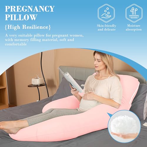 Pink Cooling Cover Pregnancy Pillow - 57 Inch U-Shape Maternity Body Support