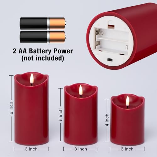 Eywamage Dark Red Flameless Candle Set with Remote - Safe Holiday Decor