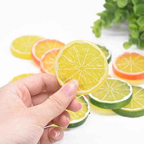 CiCy 30 Pieces Simulation Lemon Slices Plastic Lifelike Fake Fruit Model Artificial Lemon Props for Party Kitchen Wedding Decoration Photography Props, Orange, Green and Yellow
