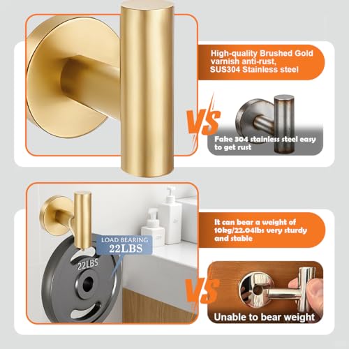 Delarkusi 5-Piece Brushed Gold Bathroom Hardware Set - 24 Inch Towel Rack & Accessories