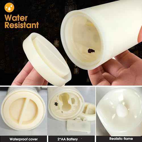 2-Pack Waterproof Outdoor Battery Operated Flameless Candles with Timer, Realistic Flickering Plastic Electric Slim LED Pillar Lights for Birthday Wedding Christmas Decor Gifts 2x5 Inches