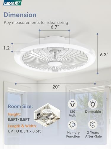 White 20-Inch Low Profile Bladeless Ceiling Fan with Light Remote App Control