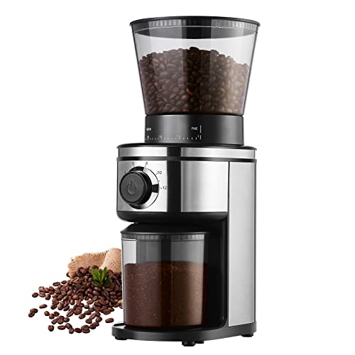 Ollygrin BG702S-PG Electric Conical Coffee Grinder, 30 Grind Settings, Silver & Black