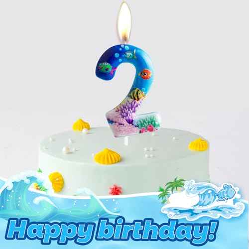 Sea World Birthday Candles Number 3 Blue Sea World Theme 3rd Birthday Party for Girl Boy Birthday Cake Topper Graduation Celebration Anniversary Decorations