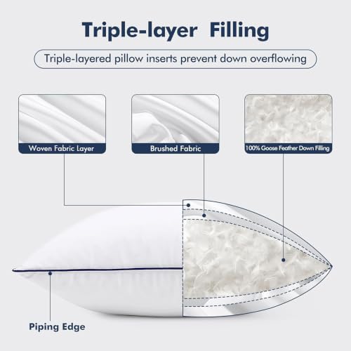 MIULEE 20x20 Inch Goose Feather Down Pillow Inserts Set of 2 - Soft Fluffy Decorative Cushions with Double Down-Proof Cover