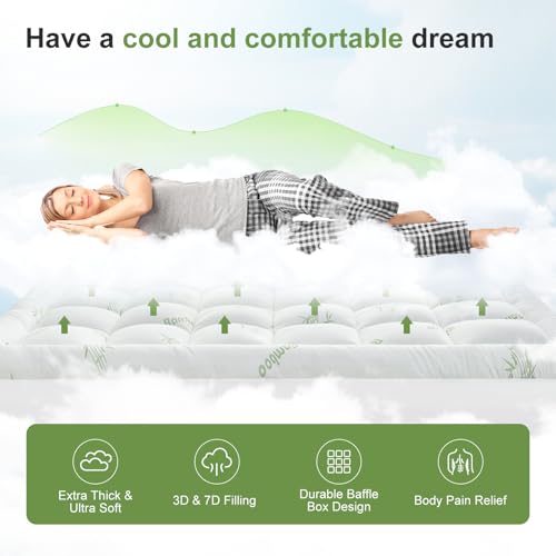 Queen Size Mattress Topper Viscose Derived from Bamboo, Soft Thick